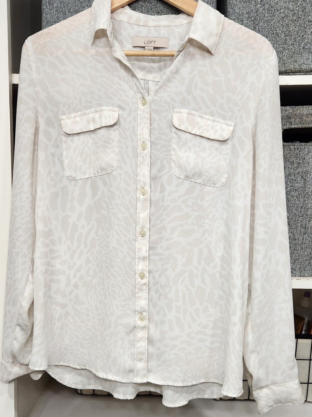 LOFT Utility Blouse, Size Med, White Leopard Print. EUC.